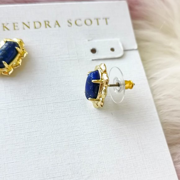 Kendra Scott Gold Piper Blue Lapis Stud Earrings - Picture 3 of 3
